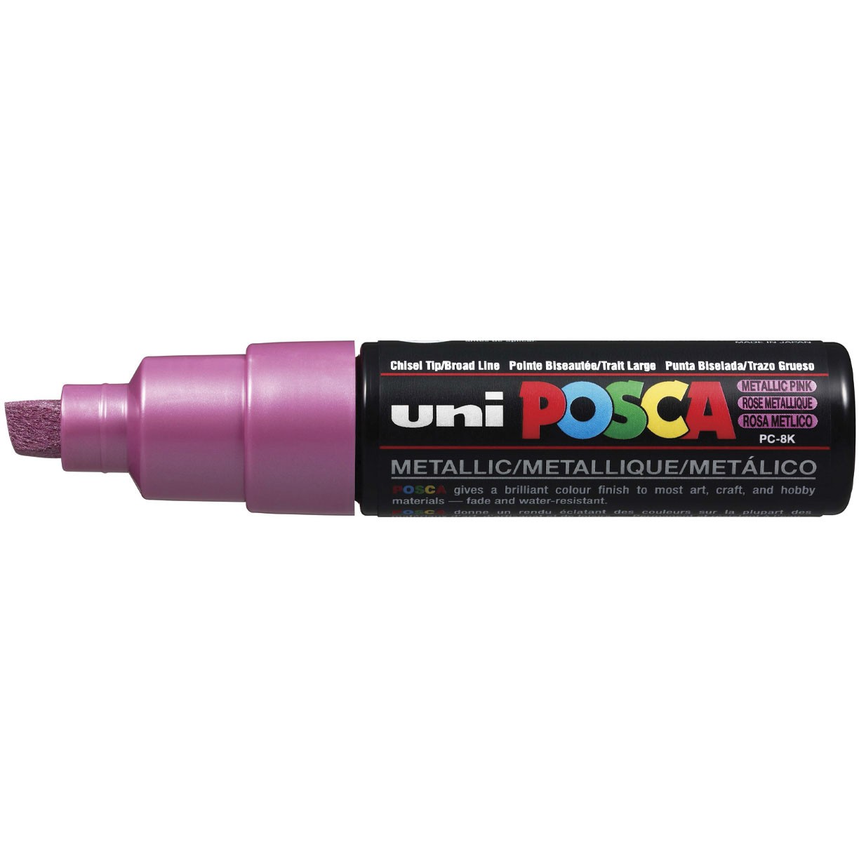 Uni Posca 8K paintmarker med skrå 8 mm spids i farven metallic rosa