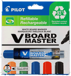 Pilot BeGreen V Board Master sampak bestående af 5 forskellige farver whiteboardtusser