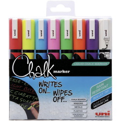 Uni Chalk 5M kridttuscher sampak med 2,5 mm stregbredde i 8 forskellige farver