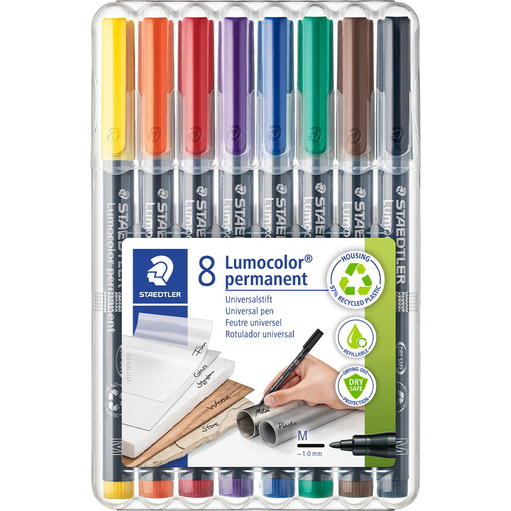 5 x Staedtler Lumocolor 317M permanent overheadpenne 1,0mm 8 farver