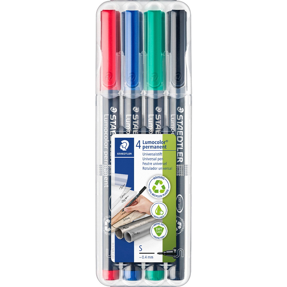 10 x Staedtler Lumocolor 313 permanent overheadpenne 0,4mm 4 farver