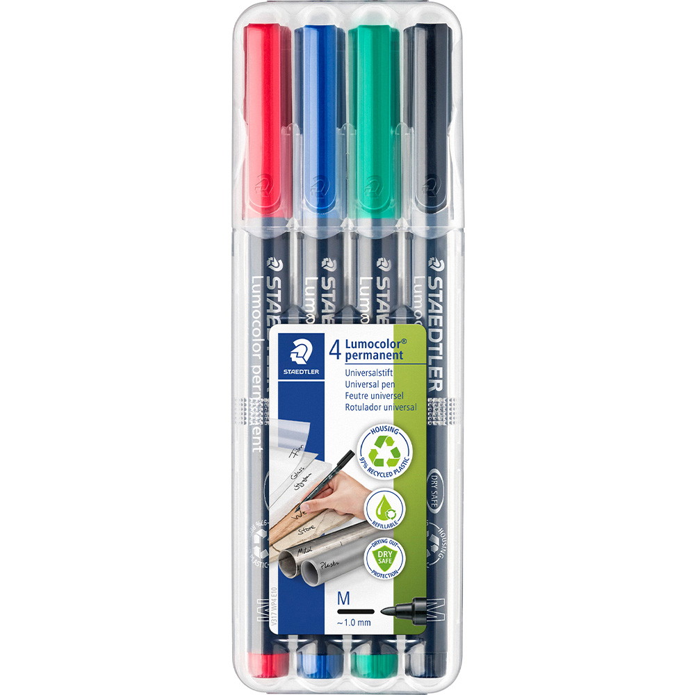 5 x Staedtler Lumocolor 317M permanent overheadpenne 1,0mm 4 farver