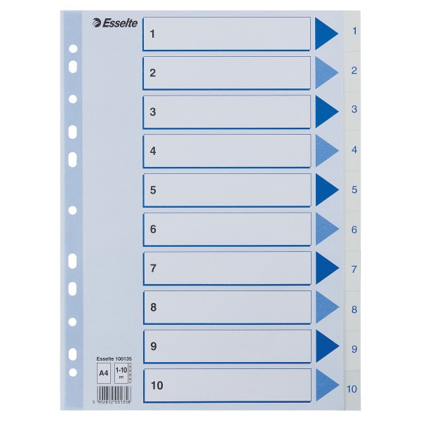 Esselte register A4 med 10 tabs i farven hvid