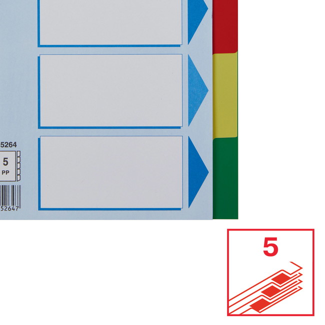 Esselte faneblade A5 med 5 faner i farver