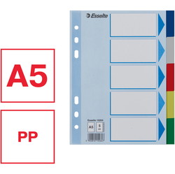 Esselte faneblade A5 med 5 faner i farver