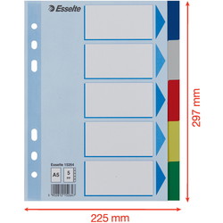 Esselte faneblade A5 med 5 faner i farver