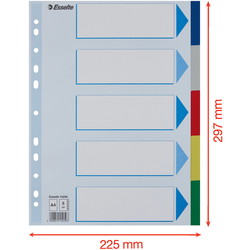 Esselte faneblade A4 med 5 faner i farver