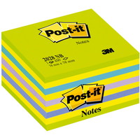 Post-it kubusblok 76x76mm neonblå/grøn