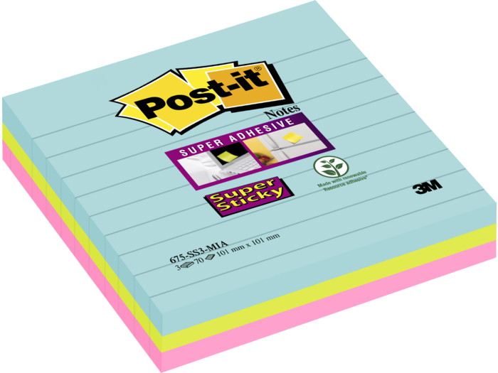 Post-it SS linjeret flerfarvet notes 101 x 101 mm