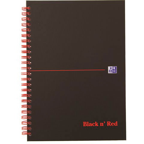 5 x Oxford Black’n’Red spiralblok A5 linjeret