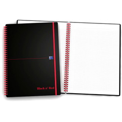 Oxford Black’n’Red spiralblok PP A4 kvadreret