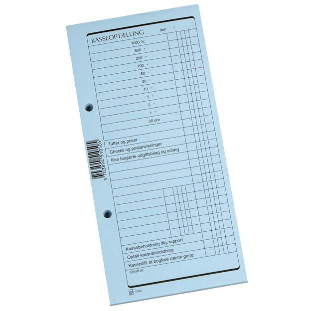 Kasseoptællingsblok 100x210 mm 100 bl. blå