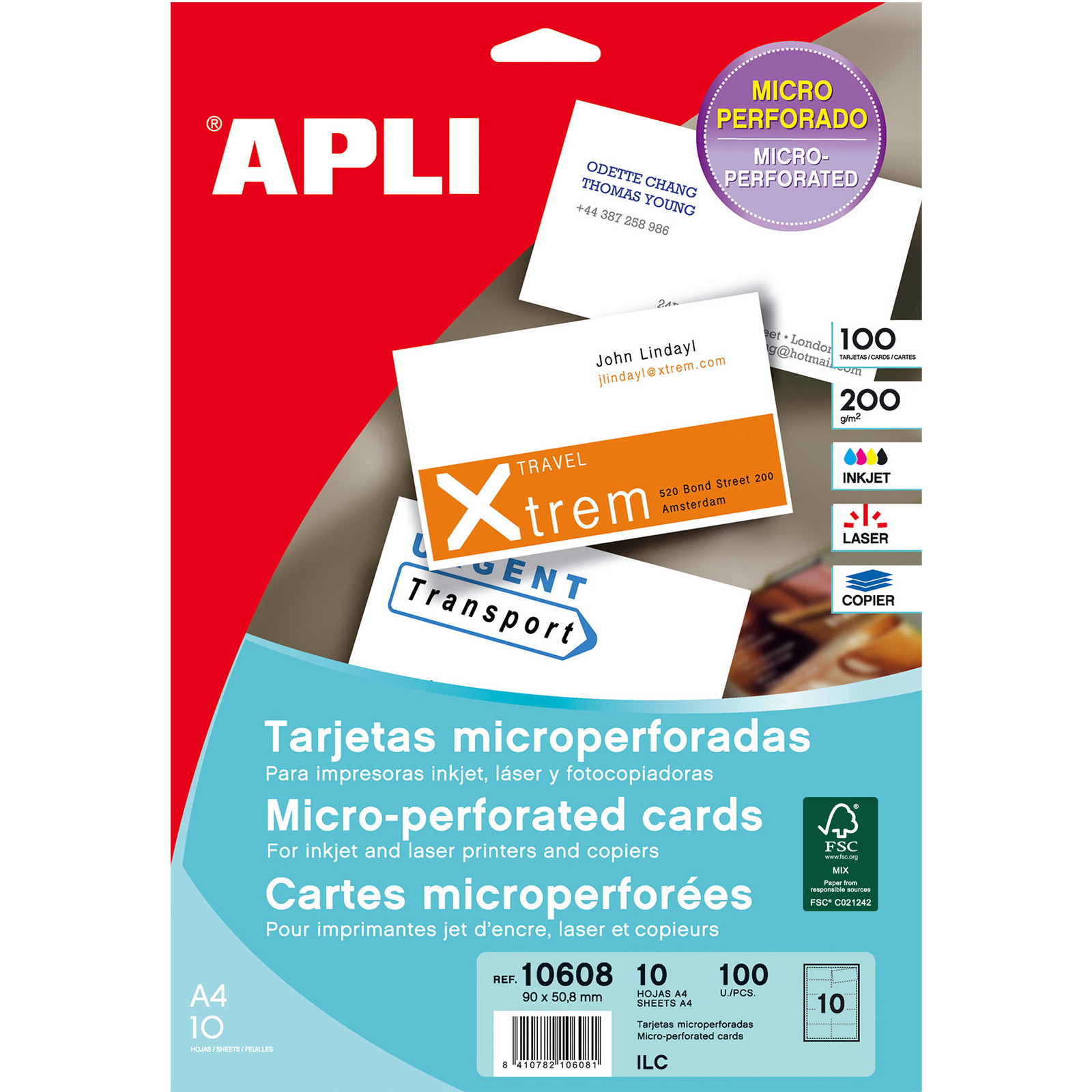 Apli visitkort 90x50,8mm 200g 100stk