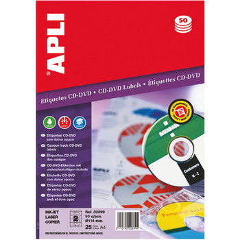 Apli CD/DVD etiketter Ø114mm 25ark