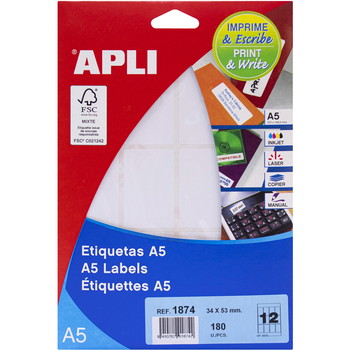 Apli etiketark 34x53mm hvid