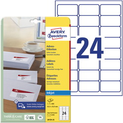 Avery J8159-25 etiket 63,5x33,9mm quickdry hvid