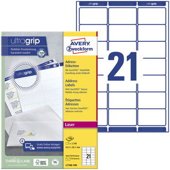 Avery L7160-100 etiket 63,5x38,1mm hvid