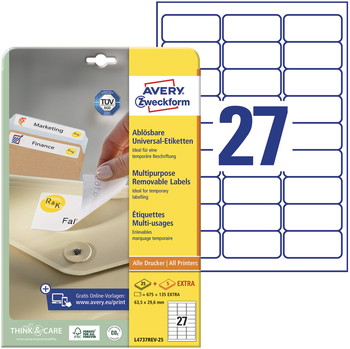 Avery L4737REV-25 etiket 63,5x29,6mm hvid