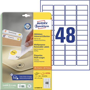 Avery L4736REV-25 etiket 45,7x21,2mm hvid