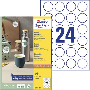 Avery L3415-100 etiket Ø40mm hvid