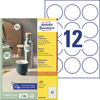Avery L3416-100 etiket Ø60mm hvid