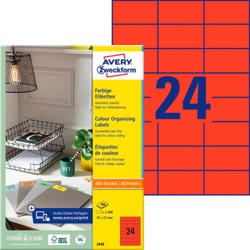 Avery 3448 etiket permanent 70x37mm rød