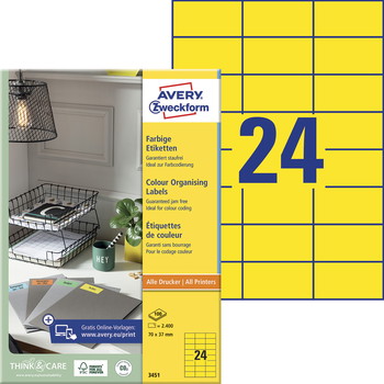 Avery 3451 etiket 70x37mm gul