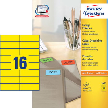 Avery organisering-etiket 105x37mm gul
