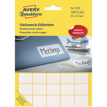 Avery 3318 etiketark 22x18mm hvid 1200stk