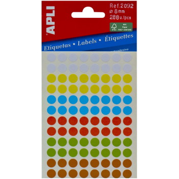 Apli etiketter Ø8mm multi 288stk