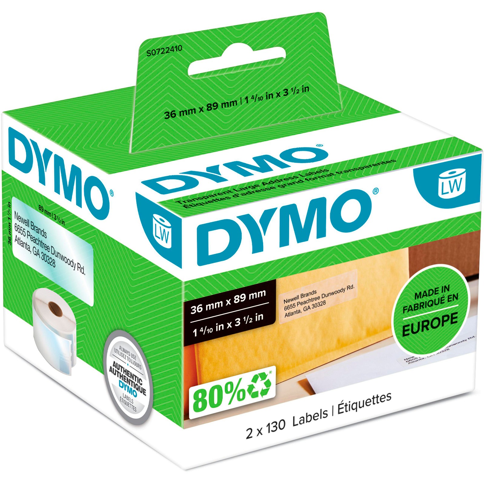 Dymo LabelWriter etiketter 36x89mm transparent