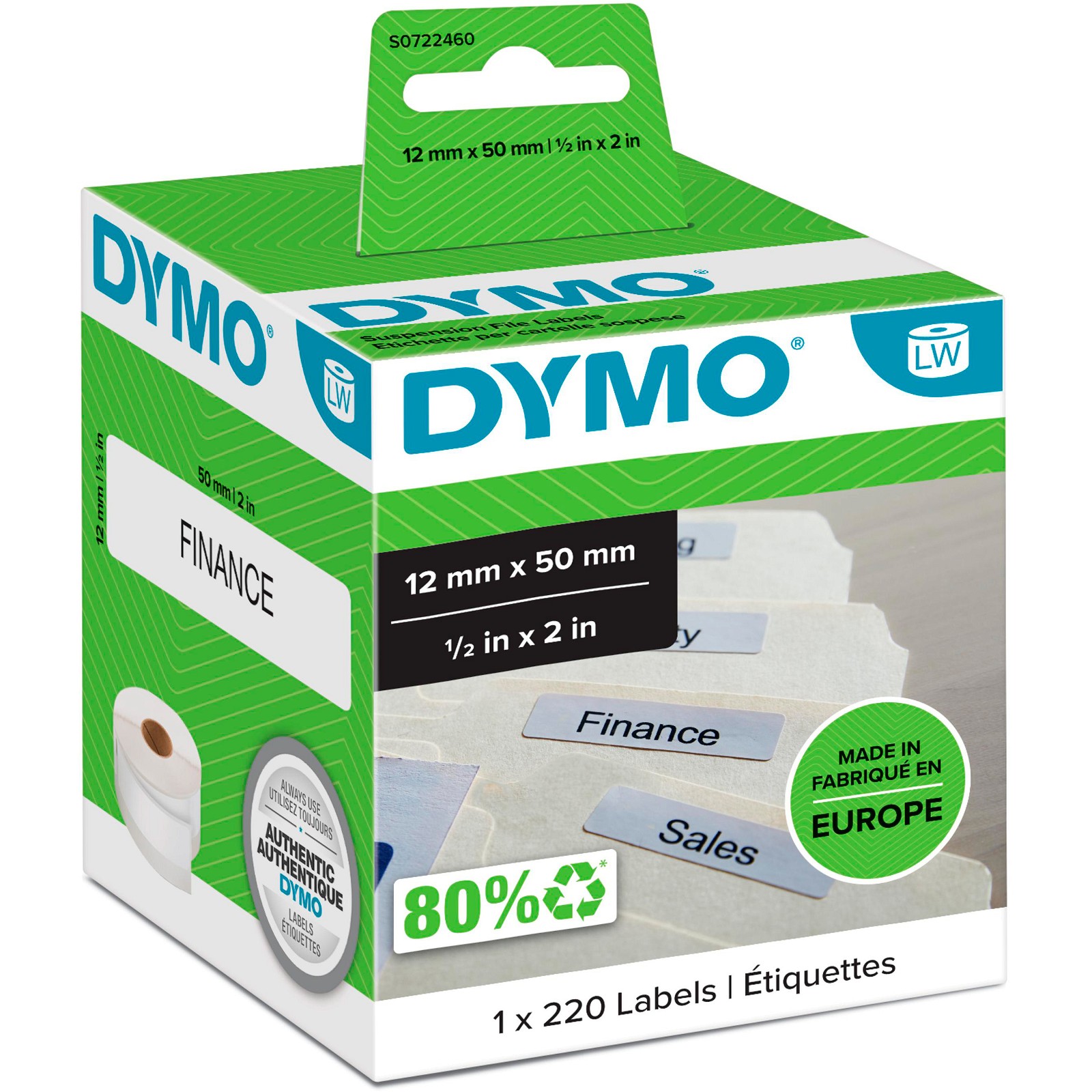 Dymo LabelWriter hængemappe etiketter 50x12mm