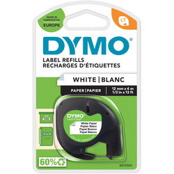 Dymo Letratag papirtape 12mmx4m sort/hvid