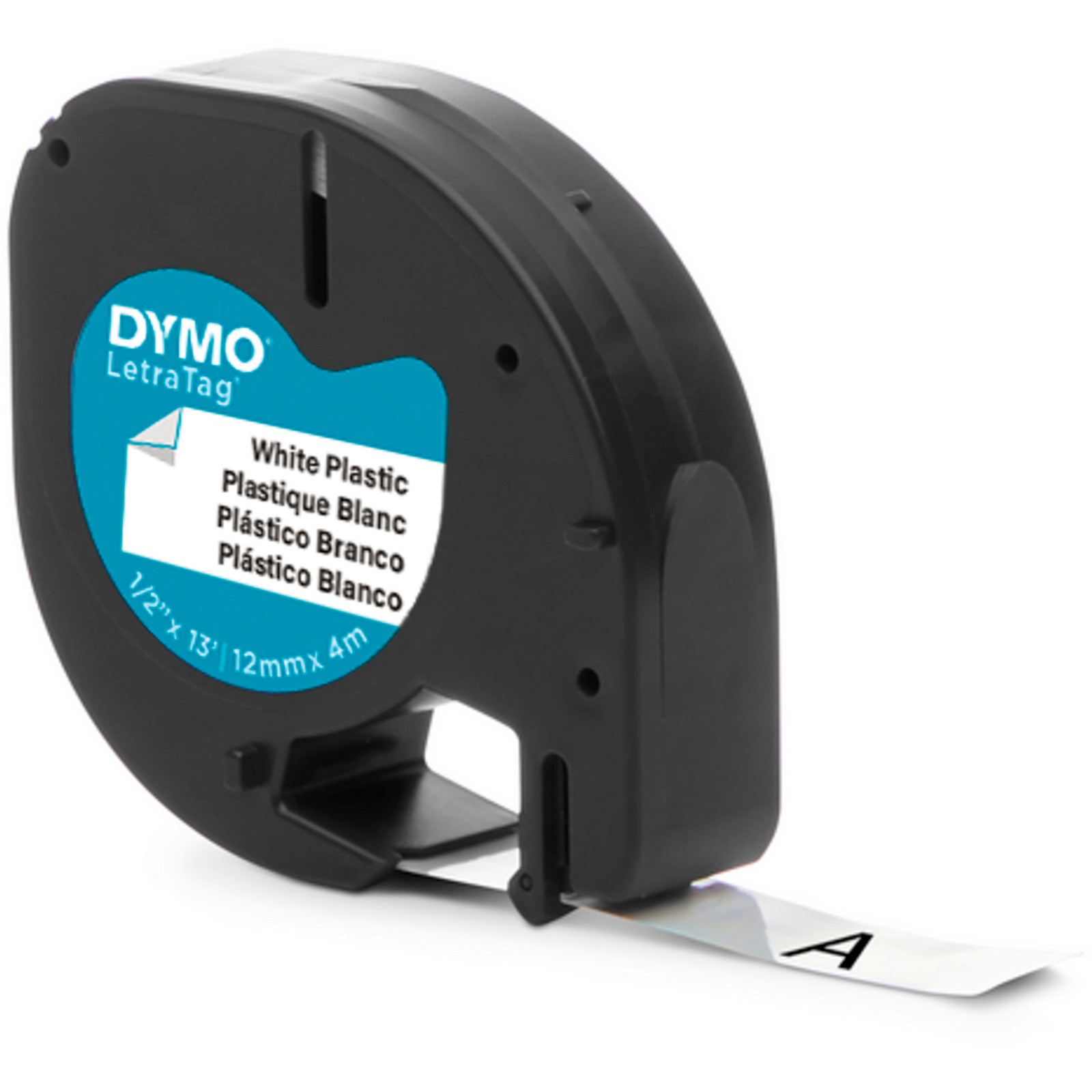 Dymo Letratag plasttape 12mmx4m sort/hvid