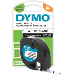 Dymo Letratag plasttape 12mmx4m sort/hvid