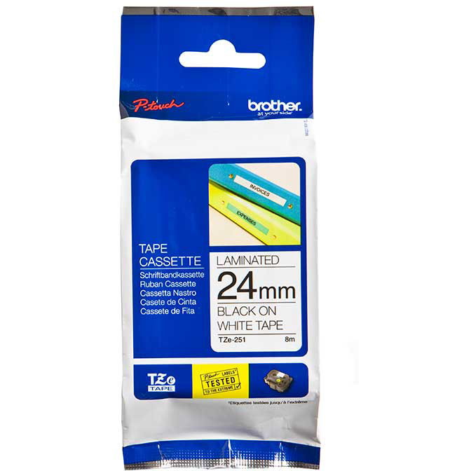 Brother TZE tape 24mm sort/hvid