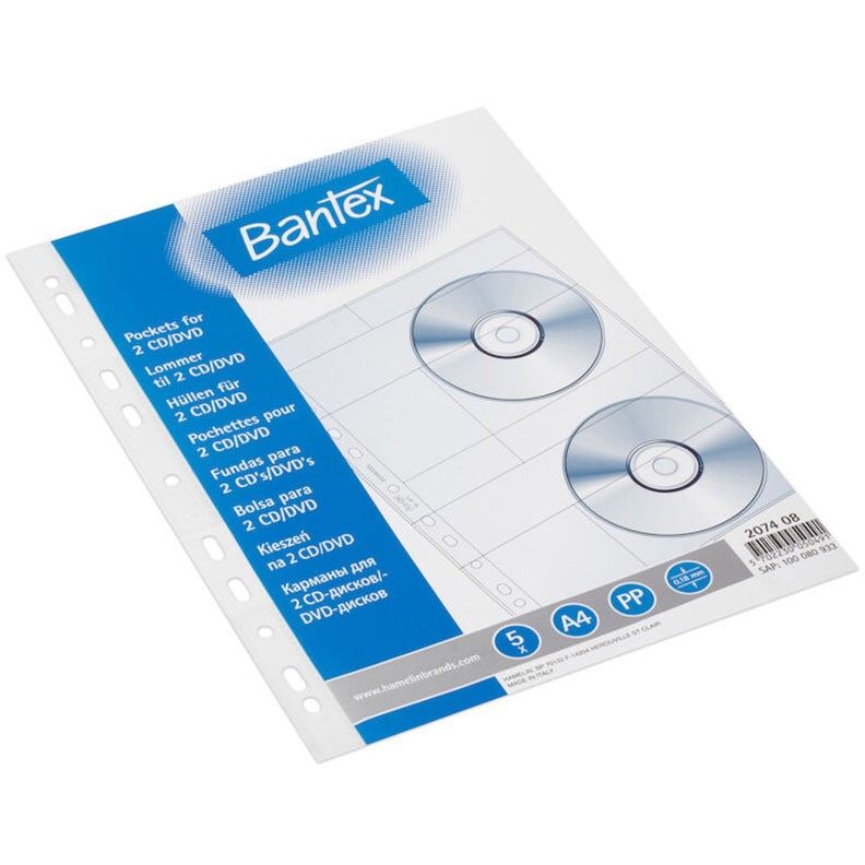Bantex 2074 CD-lomme A4 5 lommer til 2 CD'er