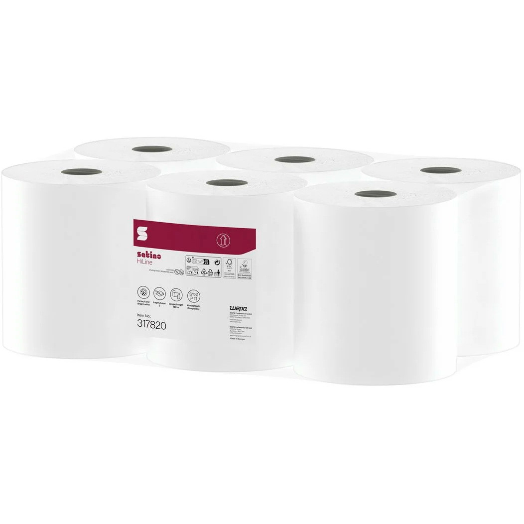 Satino HiLine aftørringspapir PT1 2-lags 20,5cmx150m 6rl
