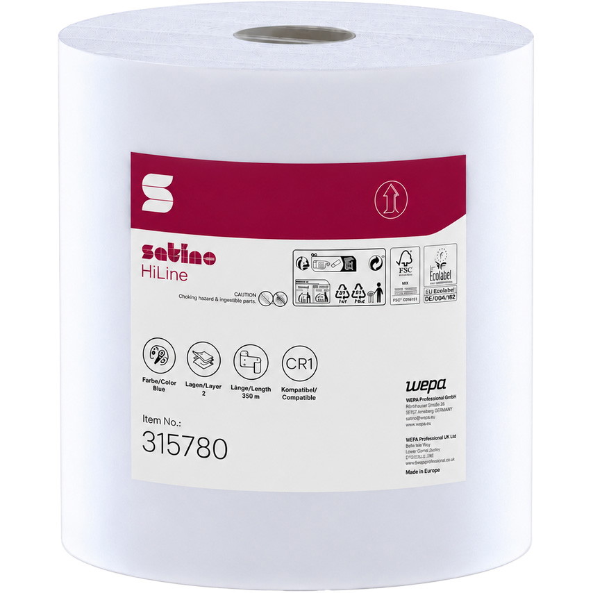 Satino HiLine industrirulle CR1 2-lags 36,5cmx350m blå
