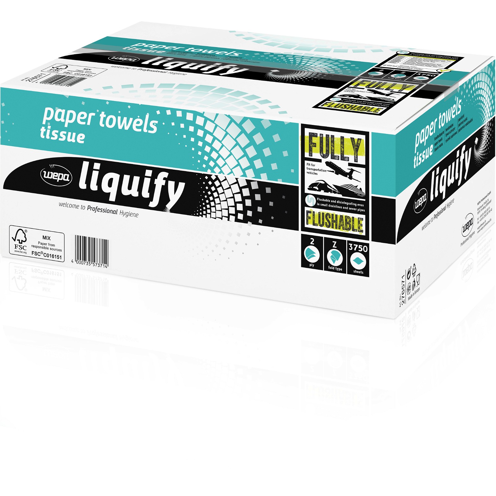 WEPA Liquify håndklædeark Z-fold 2-lag 24x24 cm (25x150)