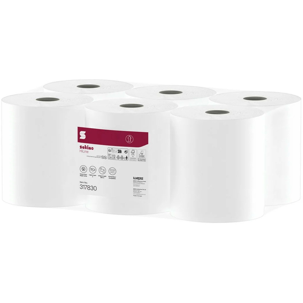 Satino HiLine aftørringspapir PT1 2-lags 20,5cmx220m 6rl