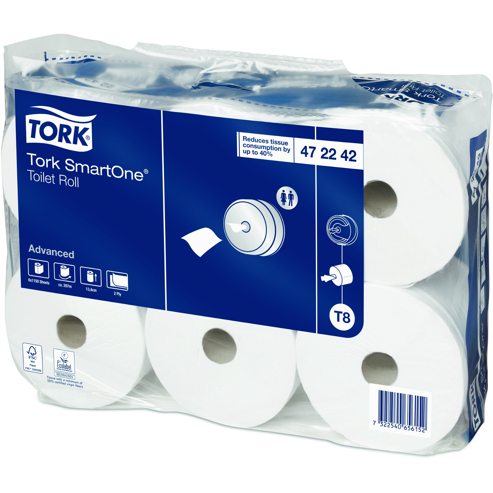 Tork SmartOne Advanded 2lags toiletpapir 6 ruller