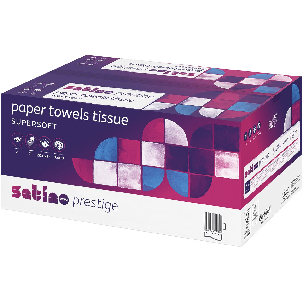 Satino Prestige håndklædeark 2-lags z/3fold 20,6x24cm 15x200ark
