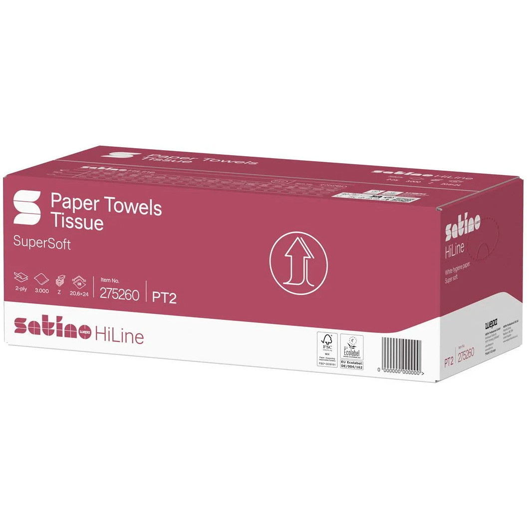 Satino HiLine håndklædeark PT2 2-lags 20,6x24cm 3000ark