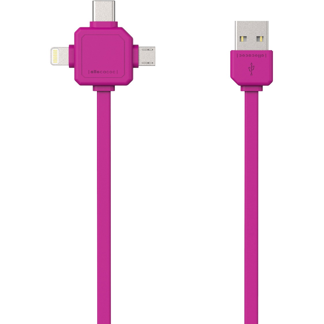 Kabel m/3 stik USB-C/Apple Lightning/micro USB pink