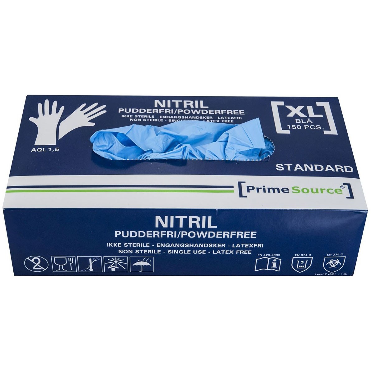Prime Source nitril handsker uden pudder str. XL blå 150 stk