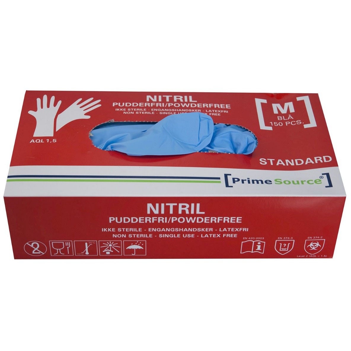 Prime Source nitril handsker uden pudder str. M blå 150 stk