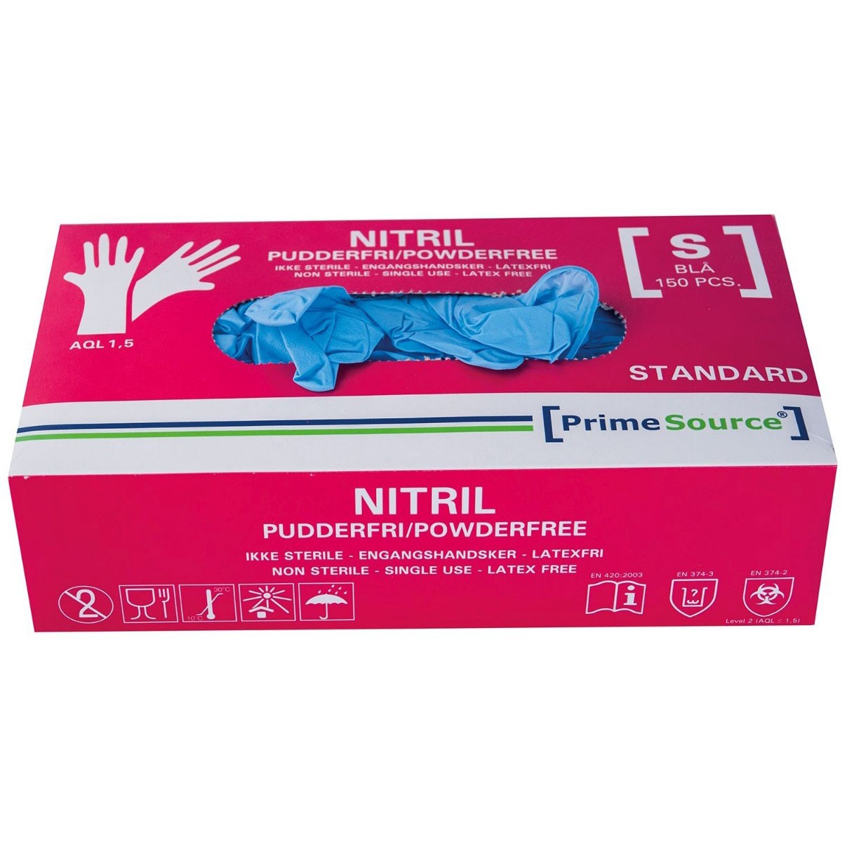 Prime Source nitril handsker uden pudder str. S blå 150 stk