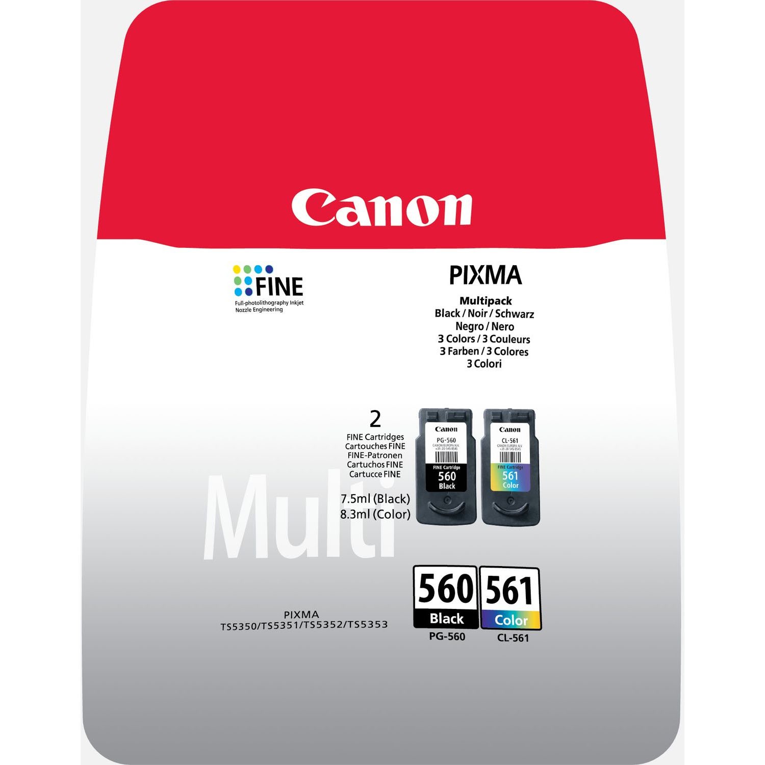 Canon PG-560/CL-561 CMYK blækpatroner, 180 sider