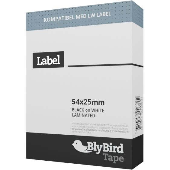 BlyBird Labelwriter Etiketter Sort/hvid 25x54 mm rl/500 stk